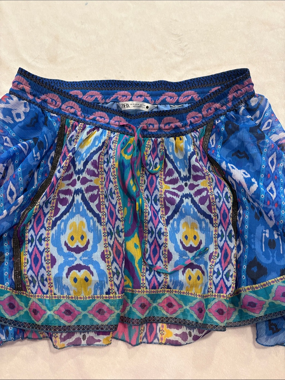 Zara Multicolor Blue Ikat-Print Mini Skirt